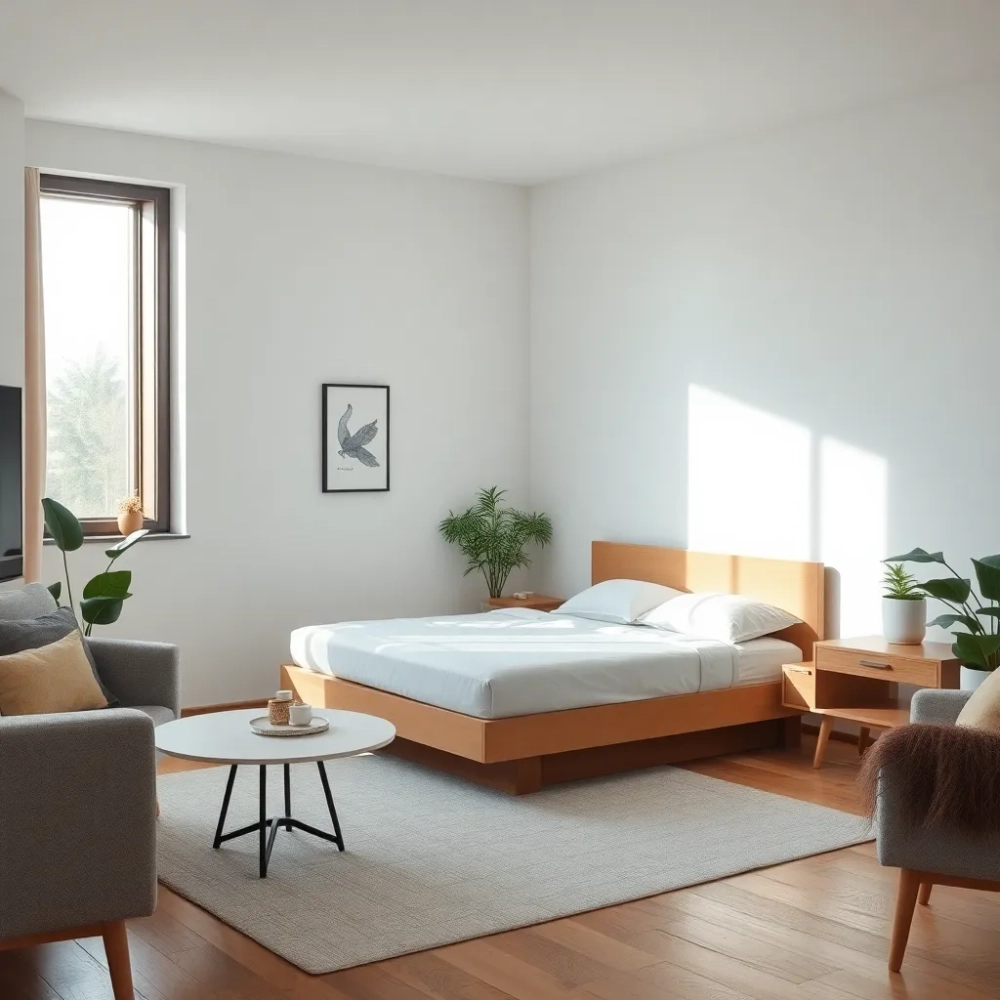 Łóżko sypialniane w salonie