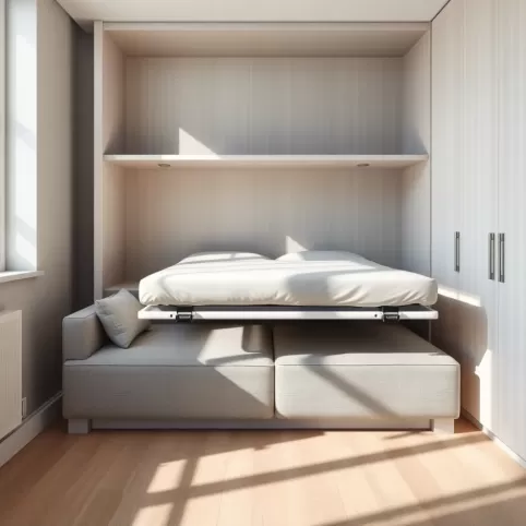łóżko w szafie z sofą